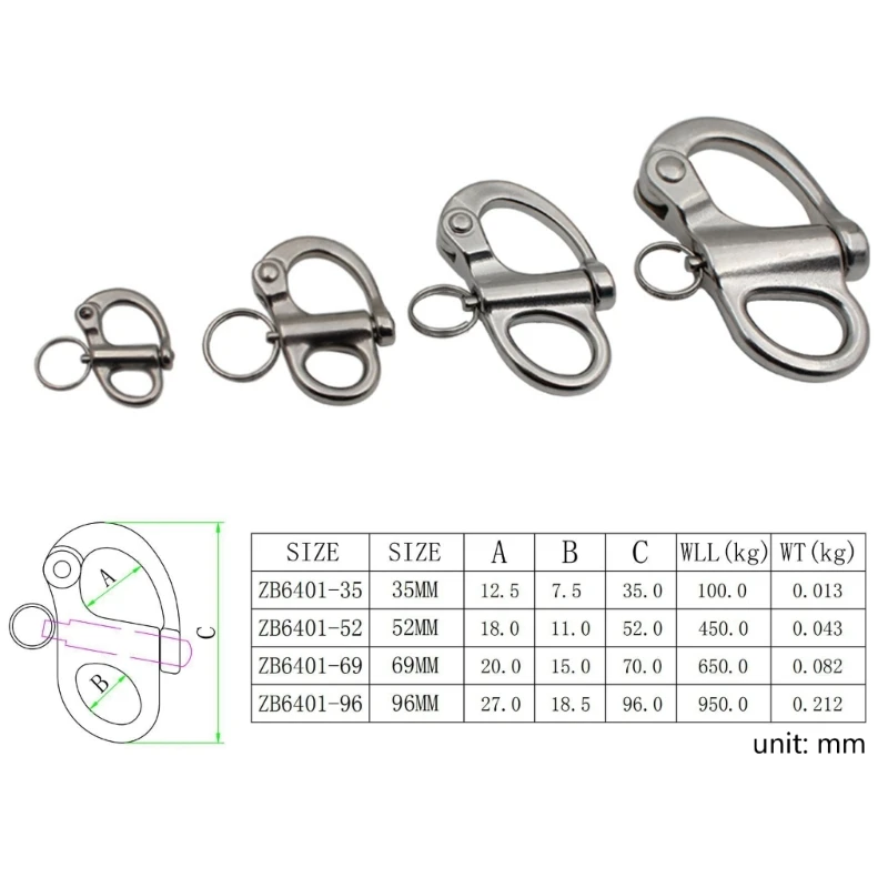 ตาหมุน Shackle Quick Release Bail Rigging เรือใบ Marine สแตนเลสสำหรับเรือใบ Spinnakers