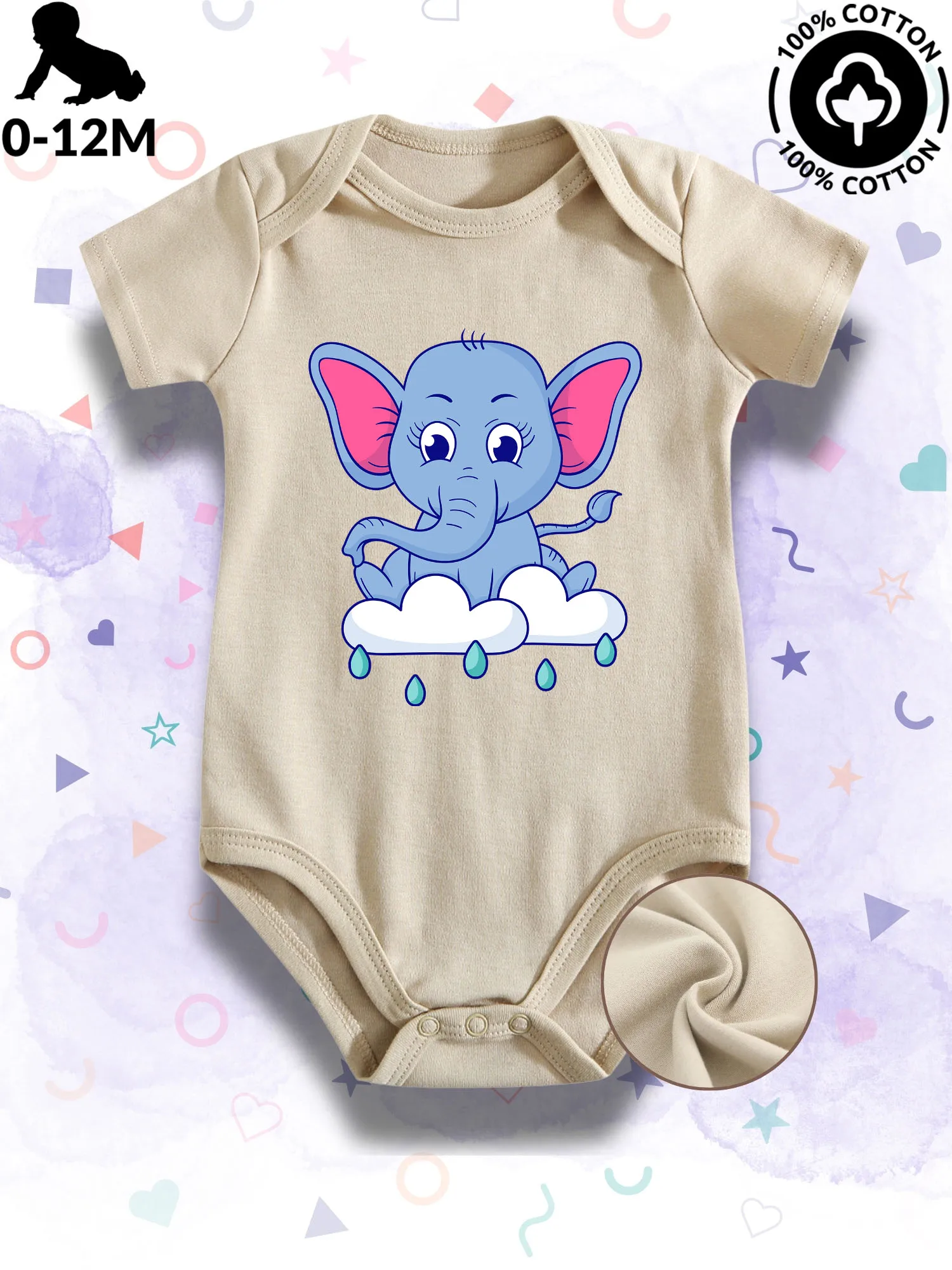 

Elephants On The Cloud Unisex Baby Bodysuit, 100% Cotton Soft Onesie, All-Season Wear Beige Crawling Suit 190GSM