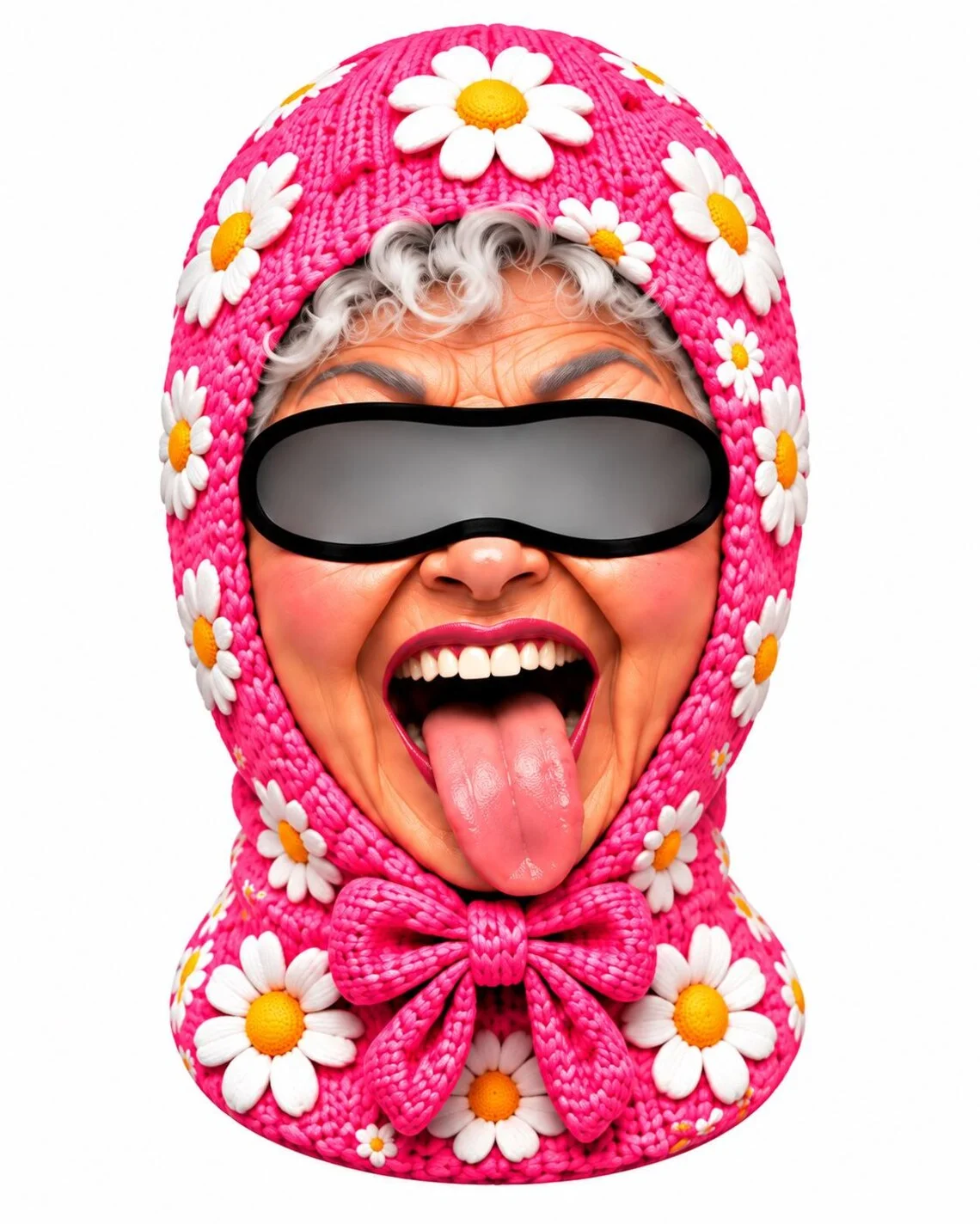 Arrival: Novel Full-Face Protective Cartoon Animal Grandma Ski Mask with Daisy Print Headgear - Perfect for Girls' Ski Outfits