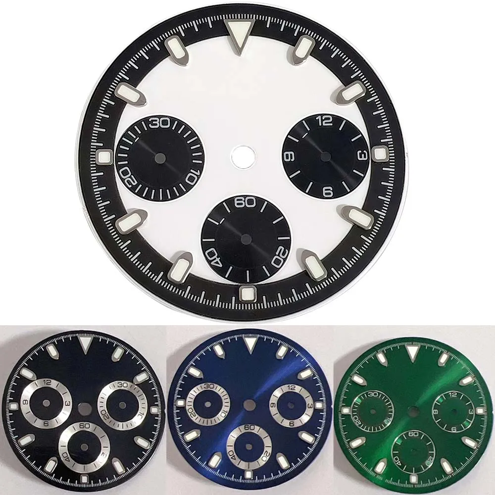 

29.5mm Watch Dial Fit for VK63 Movement Watch Modified Part Replacement Green Luminous Dial