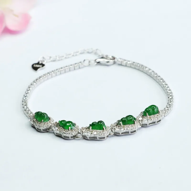 

S925 Silver Natural Jade Gourd Bracelet for Women - Elegant Lucky Traditional Jewelry