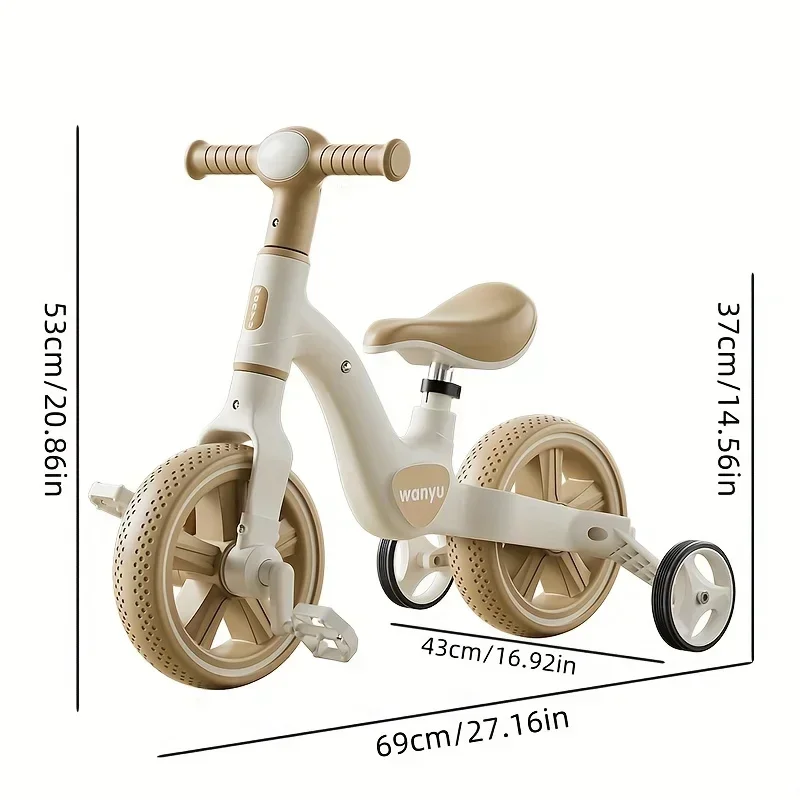 2-in-1 Kids Balance Bike Kids Trike with Training Wheels Removable Pedal Headlight Adjustable Seat Lightweight Scooter for Kids