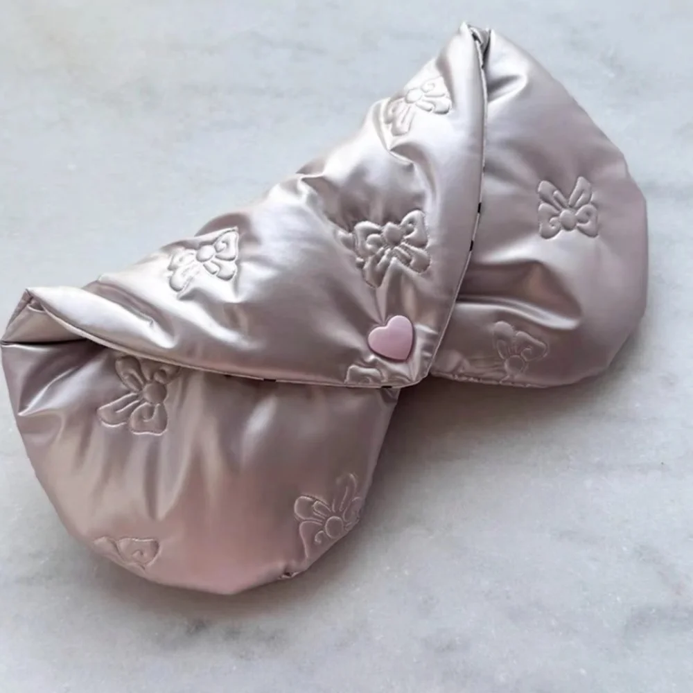 Portable Bow Embossed Glasses Bag PU Leather Multifunctional Small Items Bags Waterproof Heart Pink Eyeglasses Box