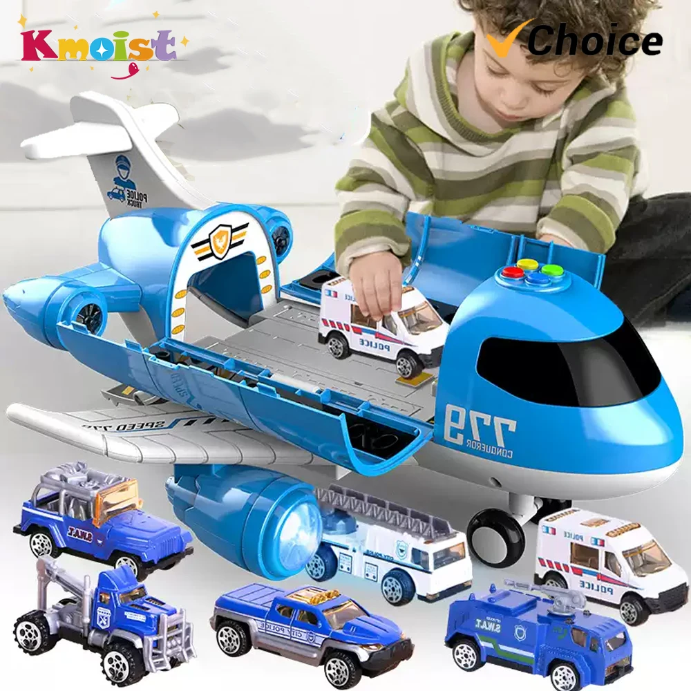 6/12 Vehicles Airplane Metal Cars Toy Fire Storage Inertial Car Aircraft Mode Light And Sound Toys for Boys Kids New Year Gifts