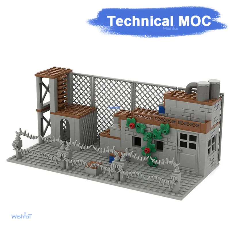 

280Pcs MOC Military Base Ruins Post-Apocalyptic Abandoned Factory Industrial City War Zone Wall Fence Building Blocks Toy Gift
