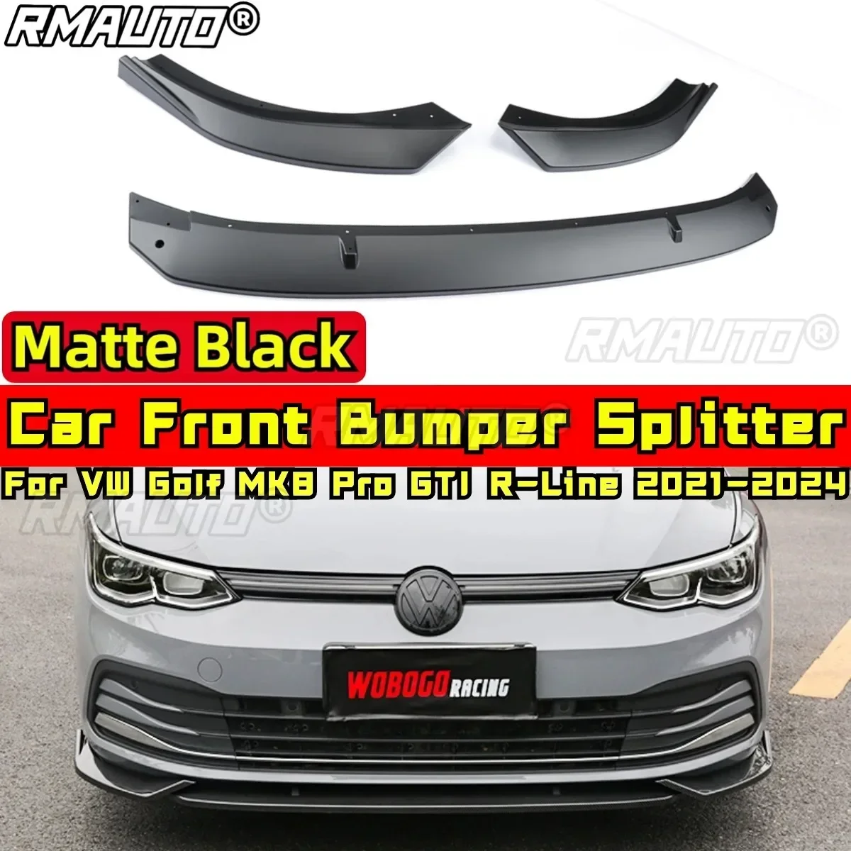 For Golf MK8 Pro GTI R-Line Body Kit Bumper Lip Matte Black For VW Golf MK8 Pro GTI R-Line 2021-2024 Car Accessories