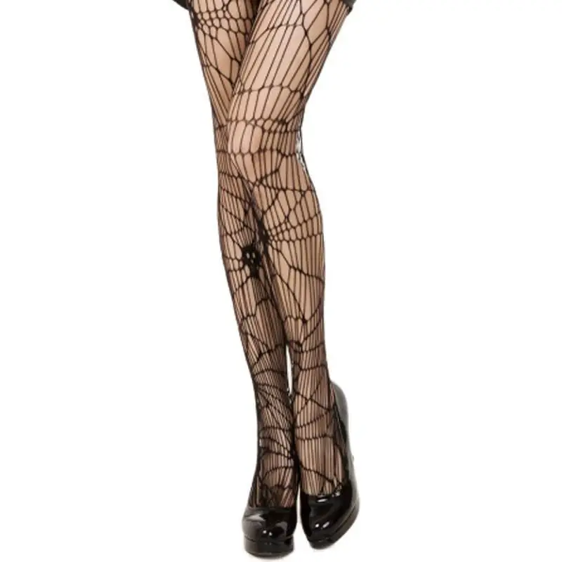 loween Sexy k Embroidery Skull Spider Net Stoings Hollow out Torn Finet Leggings Translucent Women's Panhose