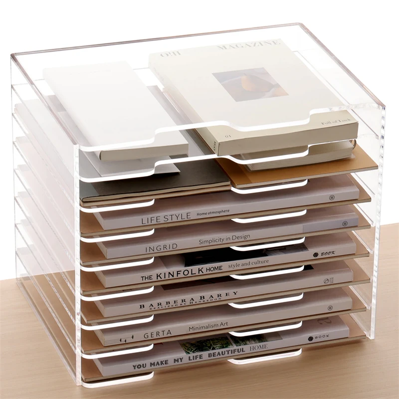

Thick Acrylic A4 File Holder Multilayer Document Organizer Rack Modern Office Desk Storage Shelf for Magazines Books Storage