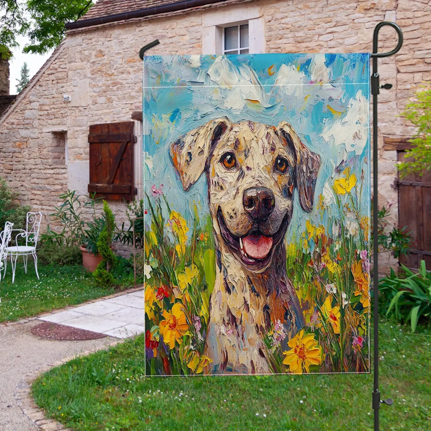 Spring Catahoulas Leopard Dog Garden Flags 12x18 Inch for Outside, Funny Puppy Oil Painting Standard Vertical Linen Flags fo uui