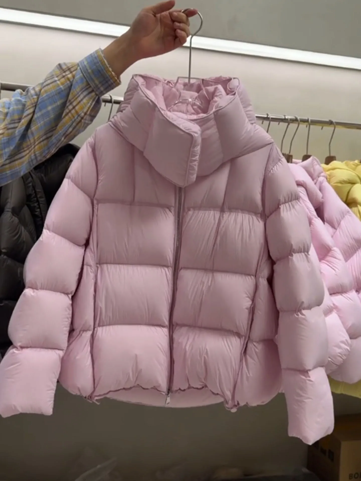Bonito ort puffer jaet feminino rosa fofo casaco de inverno Thiened fibra de poliéster branco du para baixo enchimento cintura alta