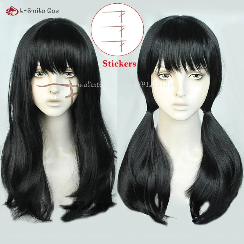 111 www longo preto mitaka asa anime cosplay peruca adesivos resistente ao calor cabelo sintético dia das bruxas + wi