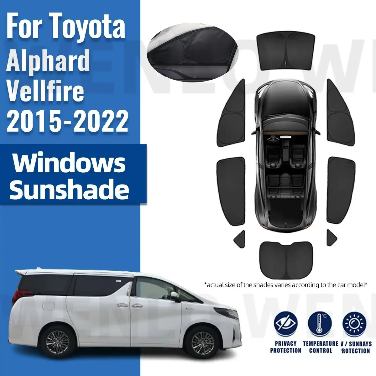 

Для Toyota Alphard Vellfire AH30 2015-2022, полное покрытие, автомобильный солнцезащитный козырек, переднее ветровое стекло, заднее боковое стекло, фотозащита