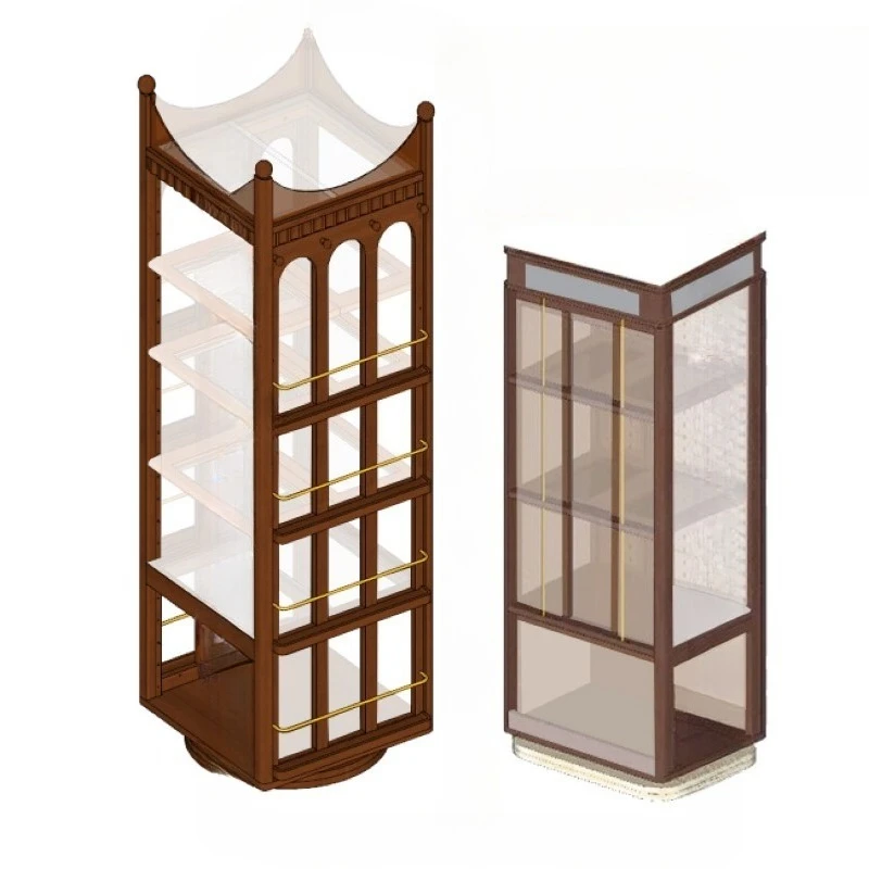 Rotating bookshelf, figure display, dental cabinet, medieval 360-degree children's solid wood bookcase
