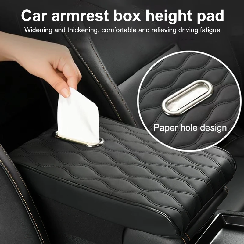 Universal Car Armrest Mat Center Console Arm Rest Cushion With Tissue Storage PU Leather Auto Armrests Storage Box Cover Pad