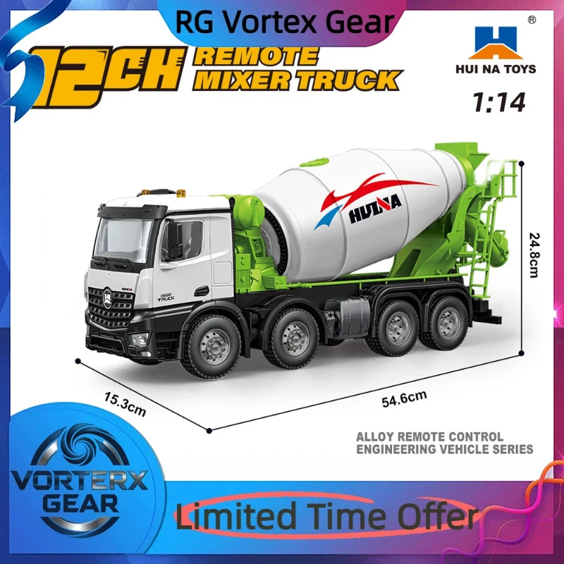 【In Stock】Huina 1537 Remote Control Car Twelve Channels Full Proportion Concrete Cement Mixer Truck Eight Wheel Model Toy Gift