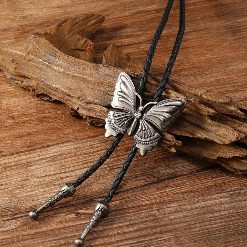 39BD 1pc/2pcs Butterfly Buckle Bolo Tie for Men Women Bridegroom Wedding Necklace Western Cowboy Necktie Bolo Tie for Shirt