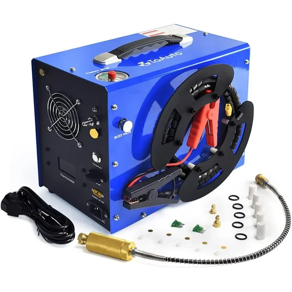 Air Compressor Unique Vertical+Wire Spool Portable Design Auto-Stop Oil/Water-Free 4500Psi/30Mpa 8MM Quick-Connector