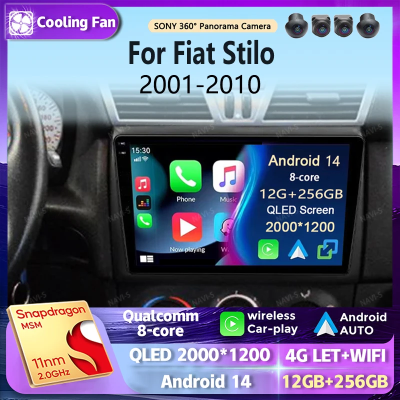 Android 14 For Fiat Stilo 2001 - 2010 2K QLED Android Car Radio Multimedia Video Player GPS AI Voice CarPlay 4G Stereo Head Unit