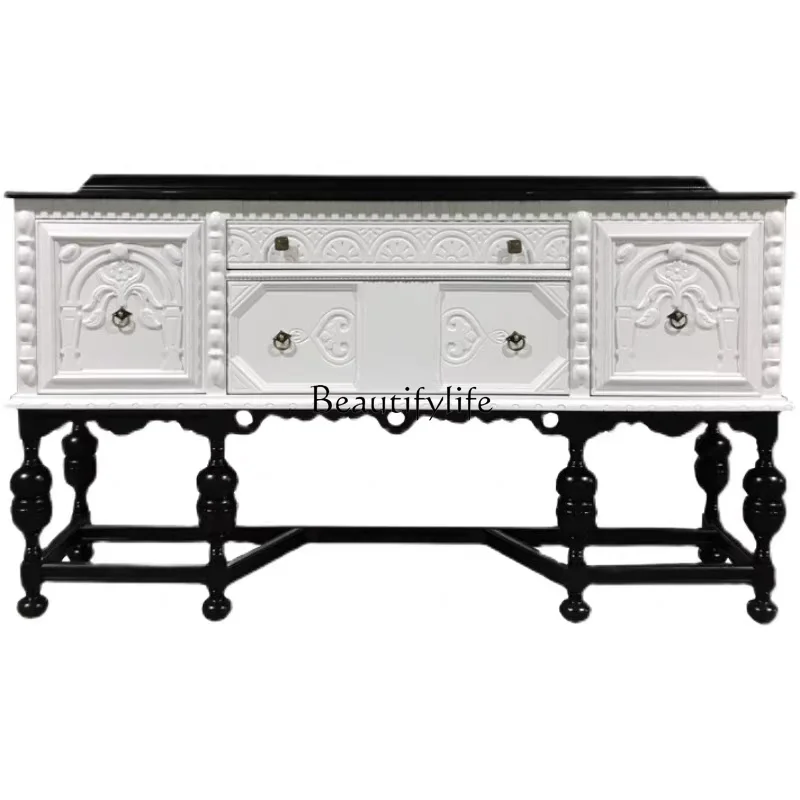 

*French retro solid wood porch cabinet American engraved black entrance foyer decorative cabinet