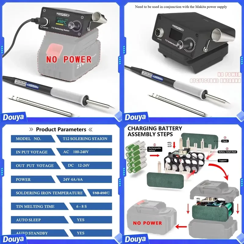 T12 Digital Soldering Station with LCD Temp Control - Portable Rework Tool Kit for Electronics Repair, No Power Supply