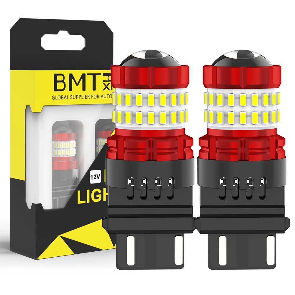 

BMTxms 2pcs Canbus T25 3157 3156 P27W LED Backup Reverse Light 2400Lm White RED Brake Taillight DRL Lamp For JEEP Ford Chevrolet