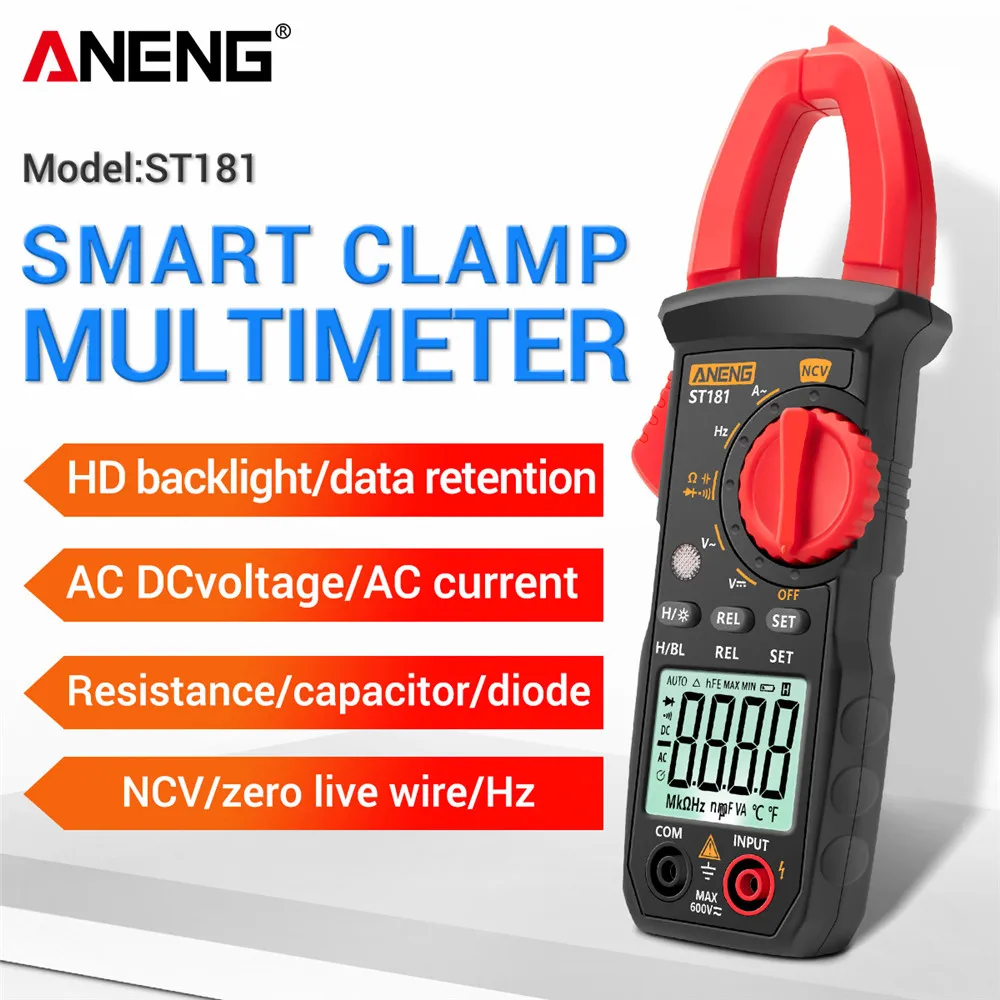 ANENG ST181 Digital Professional Clamp Meter DC/AC Voltage Meter Amp Hz Capacitance NCV Ohm Tester Eletrician Tools