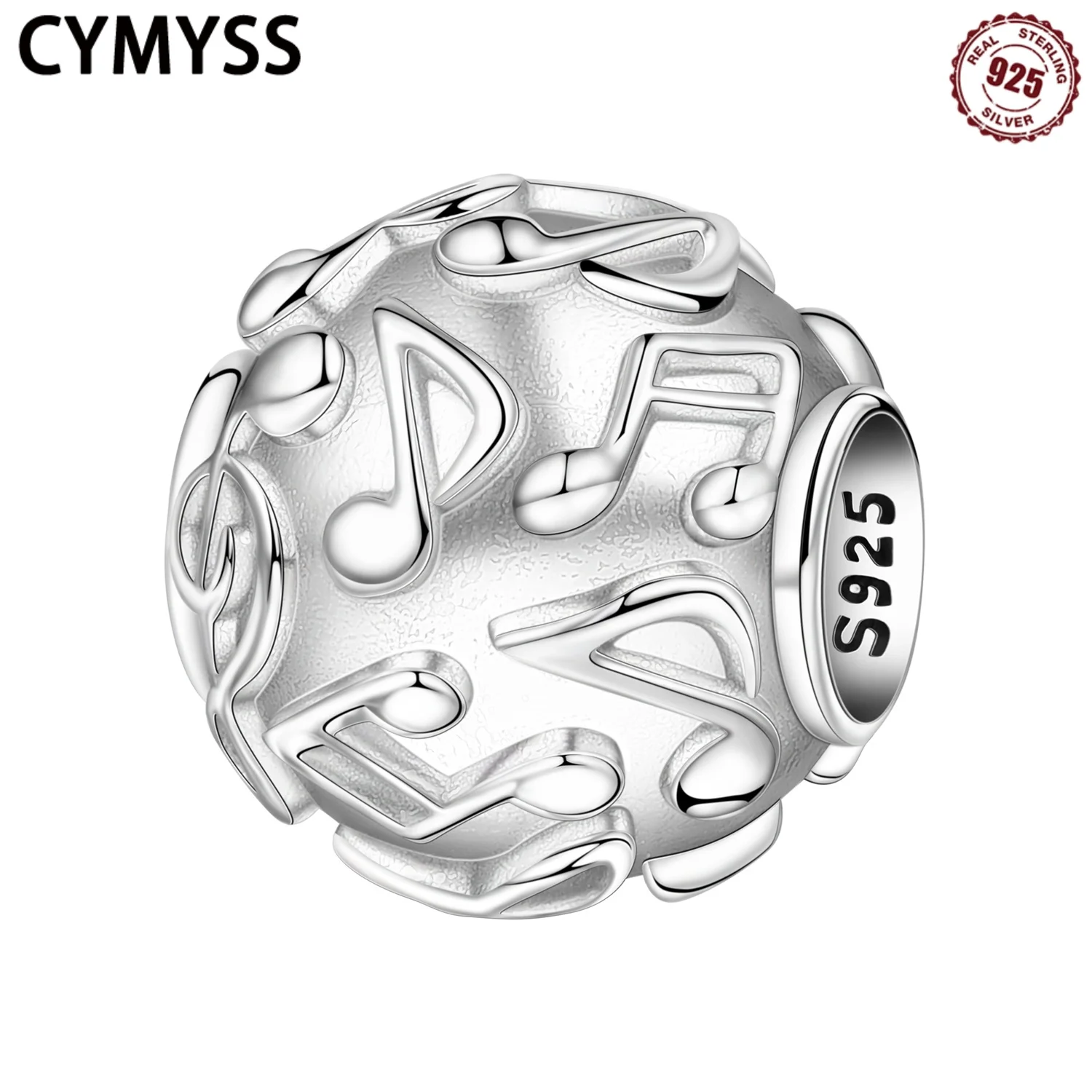 

CYMYSS 925 Sterling Silver Music Note Bead women's Simple Bead Suitable For DIY Bracelet Party Gift Charm Bead