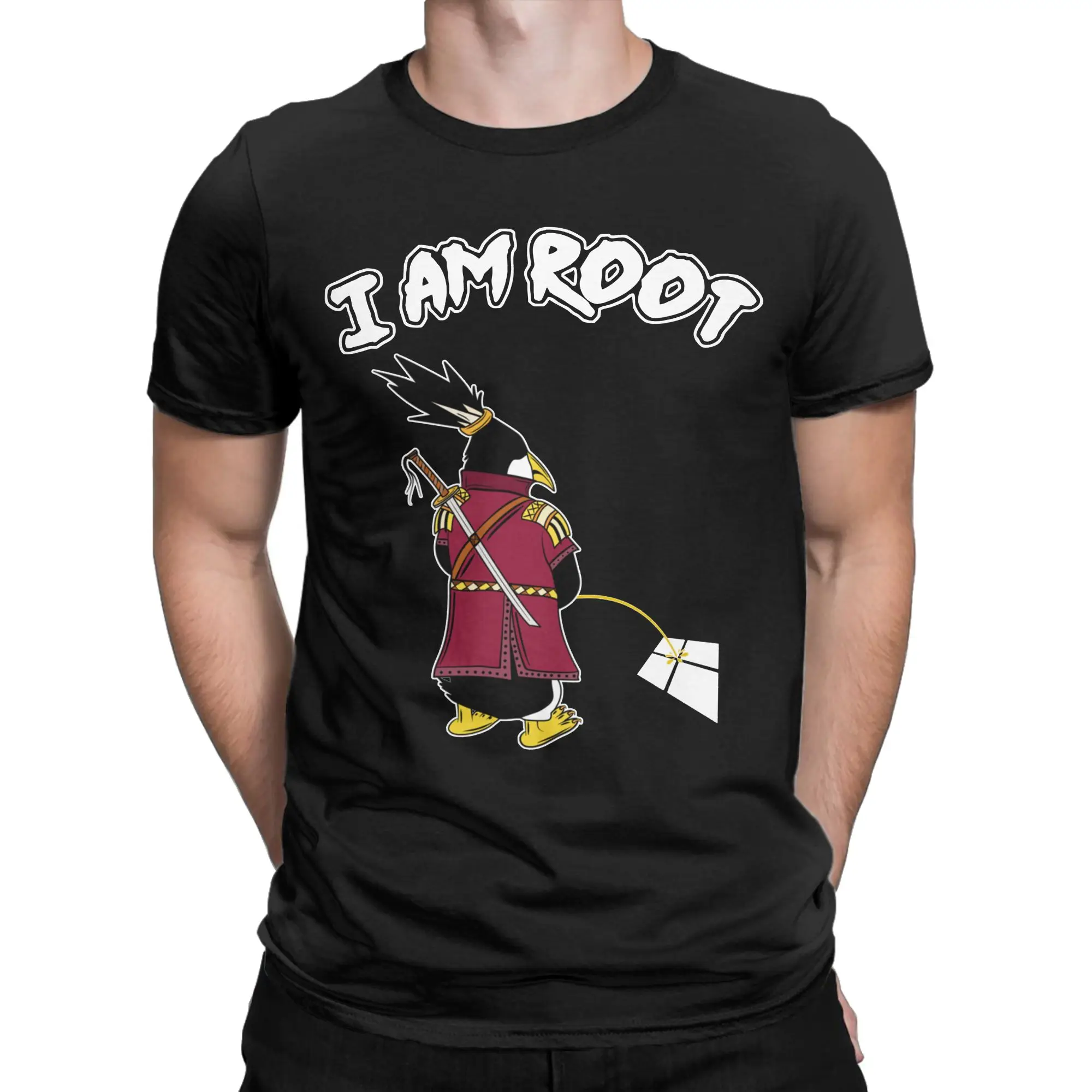 Streetwear I Am Root I Linux Samurai Penguin for Hacker and Programmer T-Shirt Men Cotton Developer Coding Nerd Summer Tops