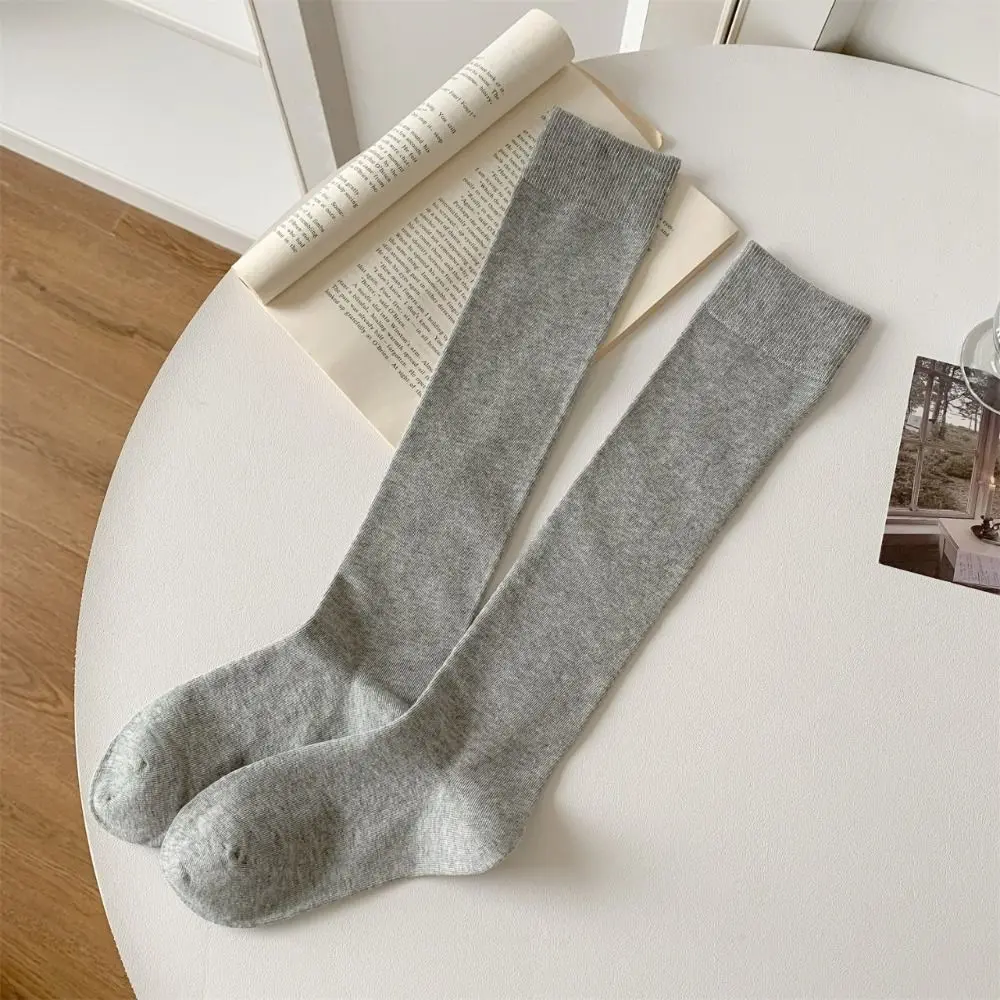 

Korean Style Solid Color Woman Stockings Elastic Simple Long Socks Cotton Knitted Knee High Socks Lolita Style