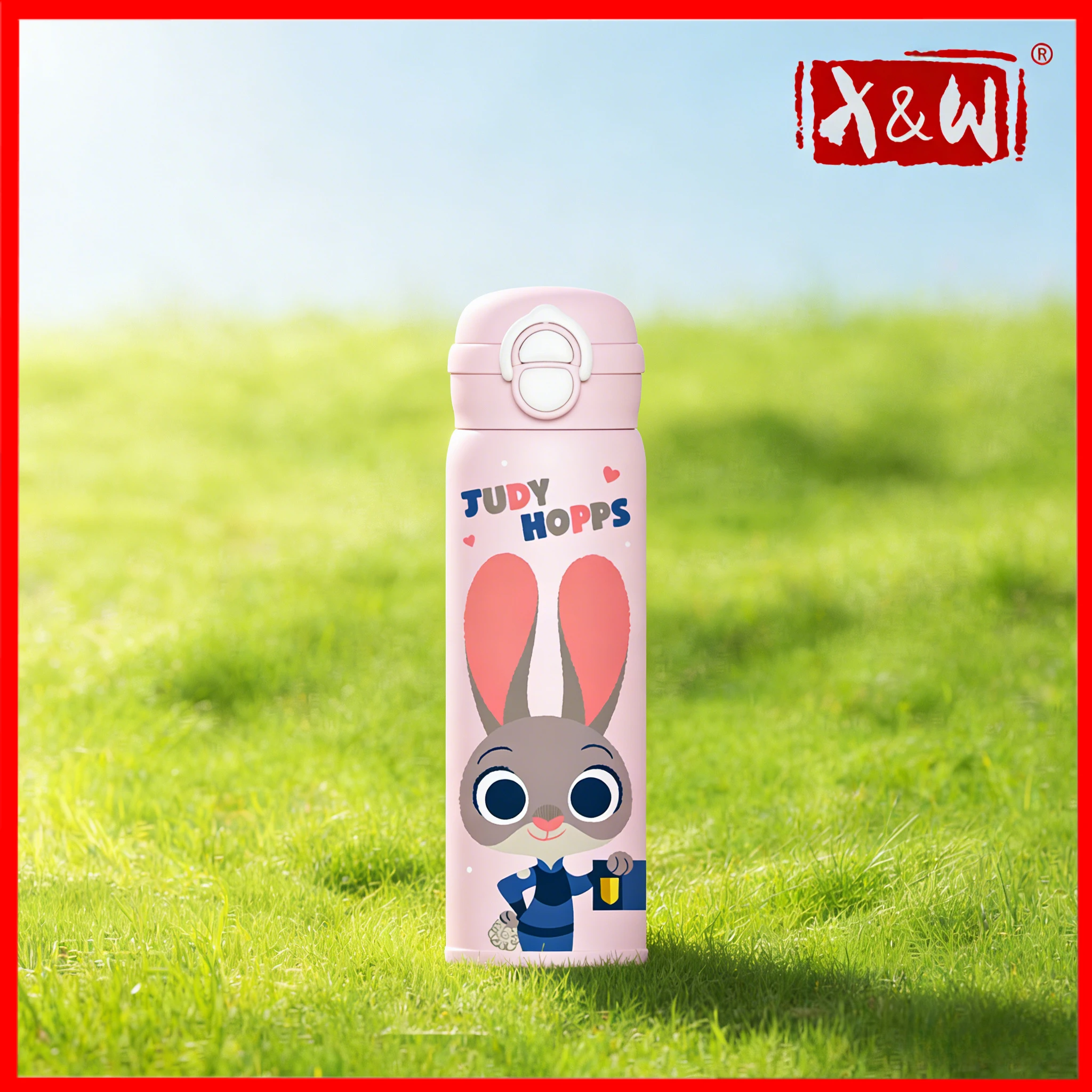 X&W 500 ml Thermosbecher der Disney-Serie, 316/304 Edelstahl + PP Pop-Up-Strohhalm, isolierter Becher, Wasserflasche, tragbarer Sport-Wasserbecher