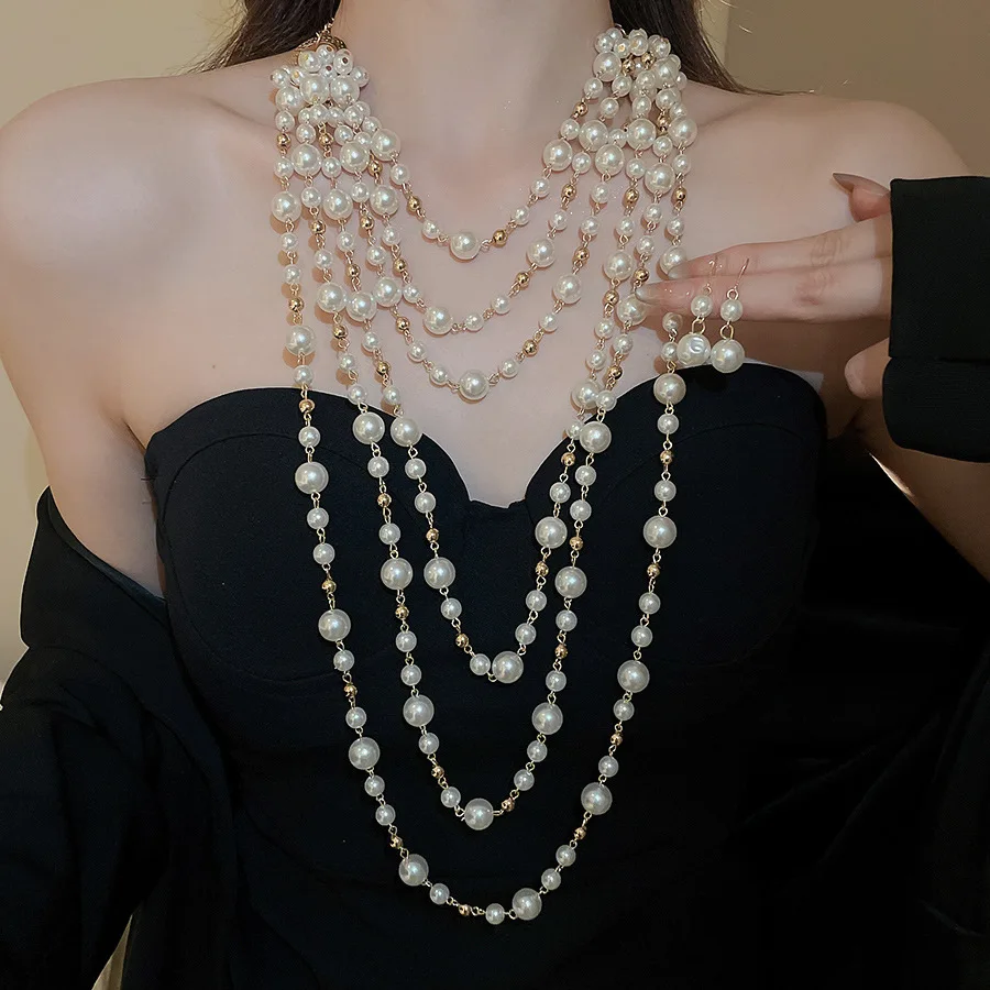 

NISHIZAWA French Gentle Long Pearl Necklace Temperament Clavicle Chain Retro Niche Fashion Sweater Chain Female