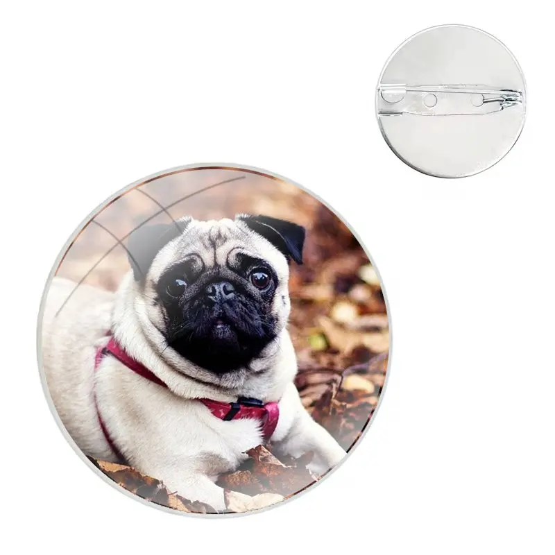 cute funny lovely pug dog Glass Dome Brooches Shirt Lapel Bag Cute Badge Pins For Clothes Hat Accessories