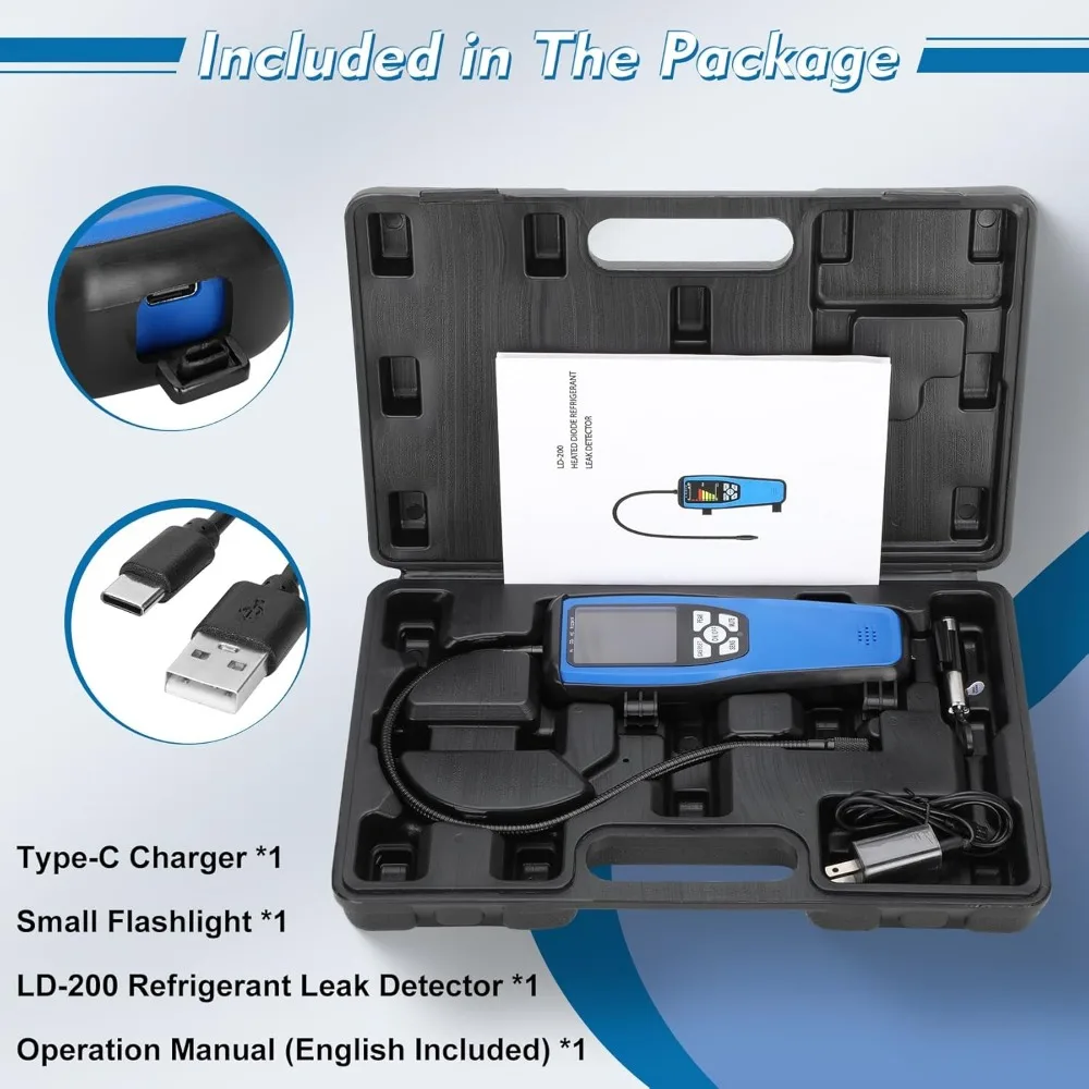 LD-200 كاشف تسرب المبردات المحمول محلل غاز الهالوجين لاختبار CFC/HFC/HCFC /r134a ، كاشف تسرب الميثان مع إنذار