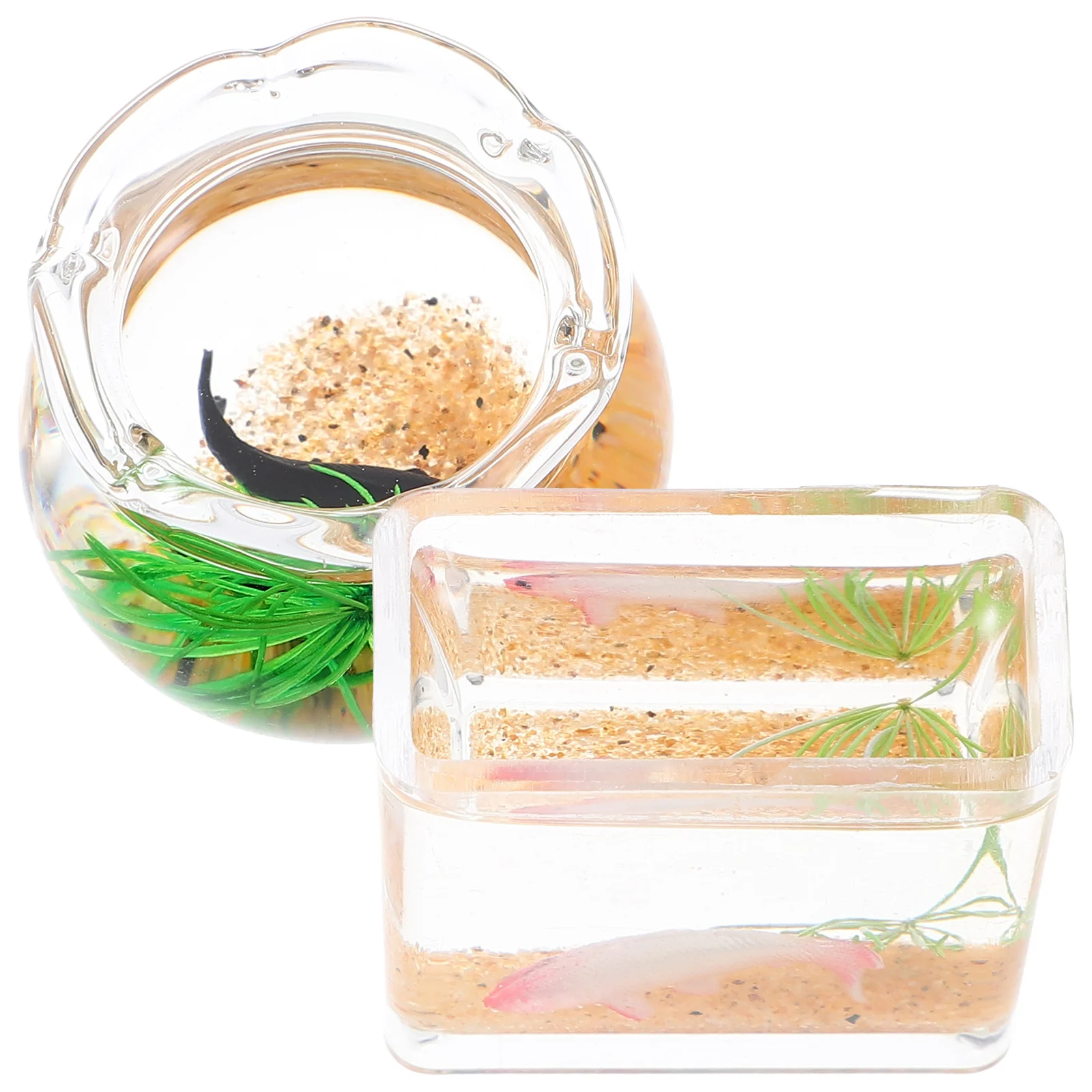 2 pçs tanque de peixes de vidro em miniatura mini casa acessório criativo tigela de peixes decoração cena em miniatura mini casa acessório