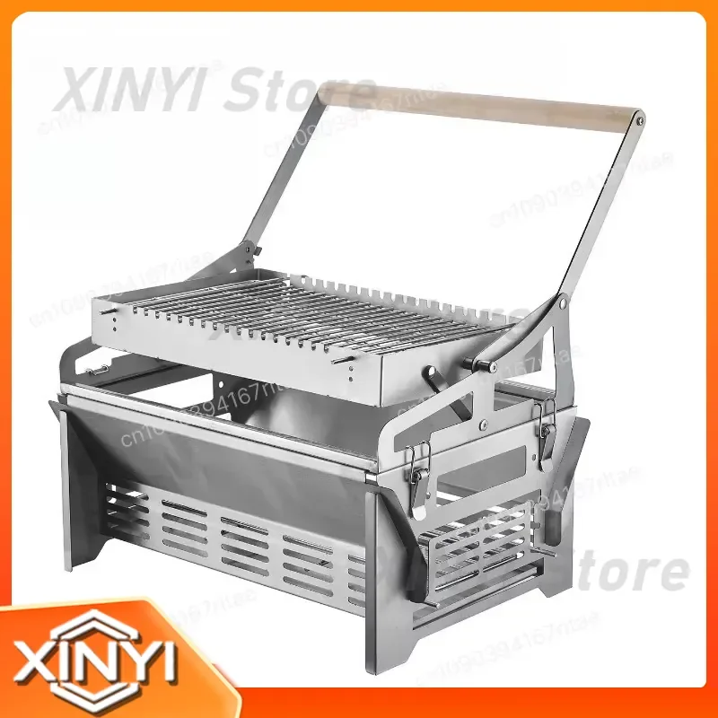 Flip BBQ Grill, 360° Rotatable Thickened Stainless Steel Outdoor Garden Barbecue Grill with Temperature Control