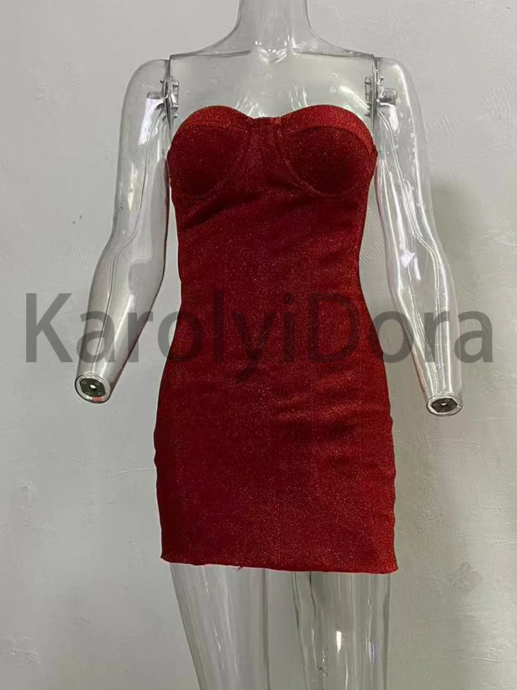 Seksowna bez ramiączek jasna jedwabna sznurowana Mini sukienka damska czerwona czarna bez rękawów Backelss obcisłe sukienki wieczorowe sukienki koktajlowe