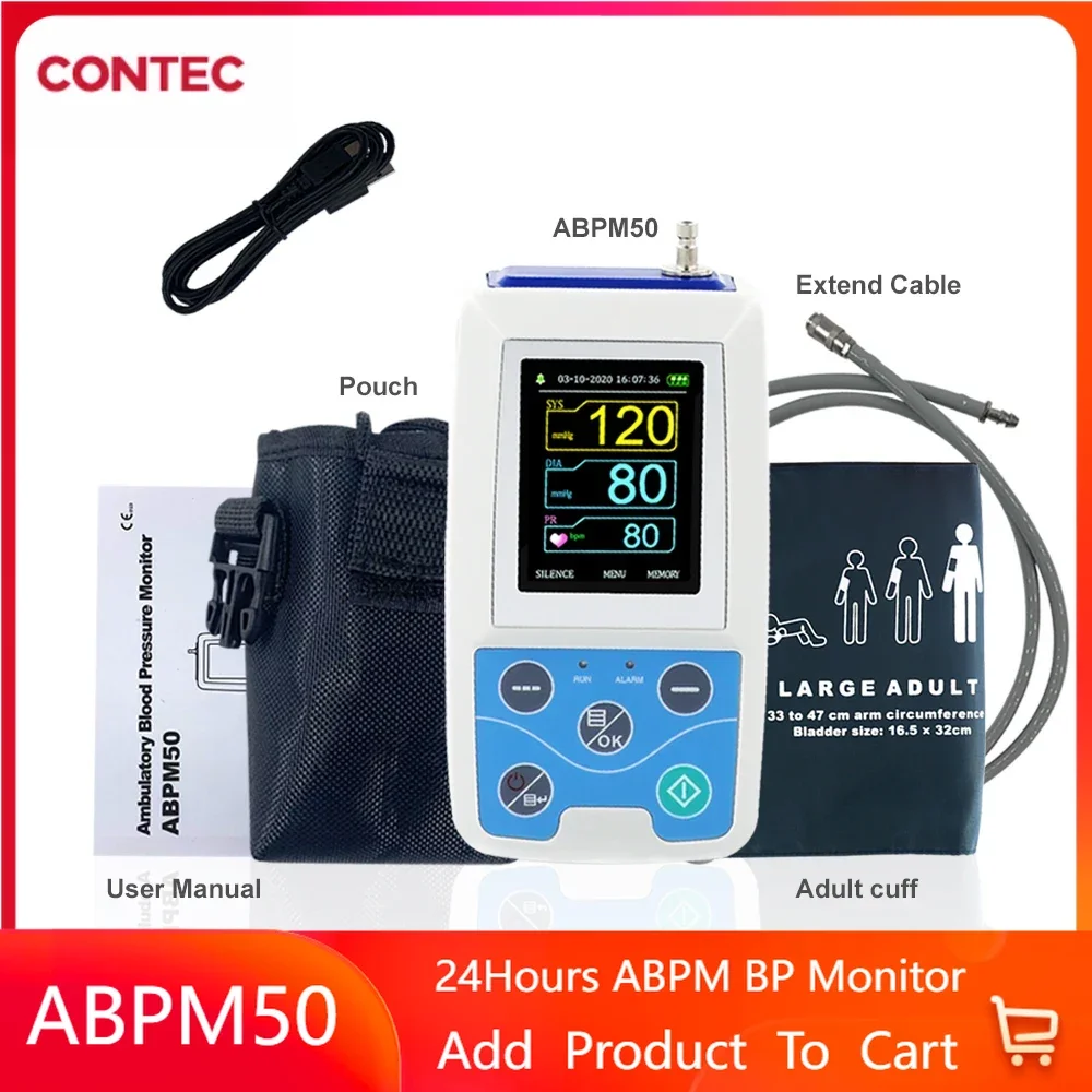 CONTEC ABPM50 24-godzinny ambulatorowy monitor ciśnienia krwi Holter ABPM Holter Monitor BP Darmowe oprogramowanie