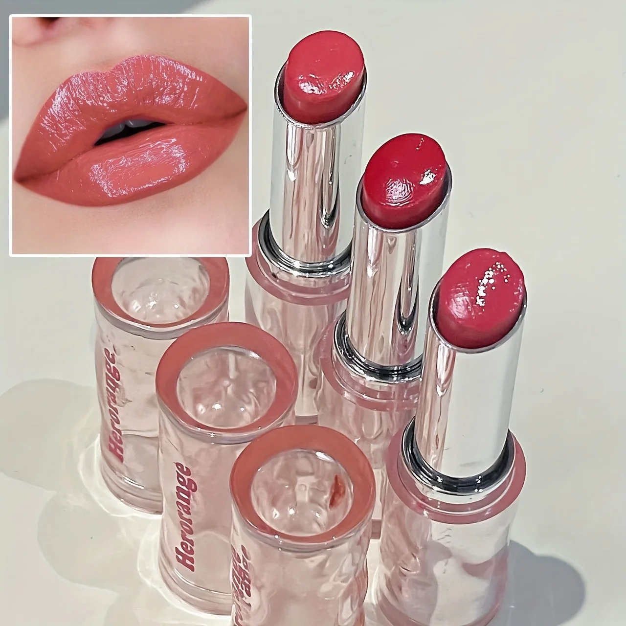 Herorange Glossy Solid Lipstick, Long-Lasting, Moisturizing, Ultra-High Color Payoff, Plump Lips, Dark Brown, Rose Color, Red, Suitable for All Skin Types