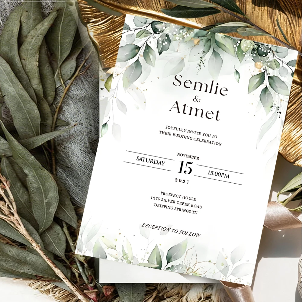 

Wedding Invitations Card Customizable 5x7 Inch Forest & Rustic-Style Save the Date Wedding Editable Shower Cards