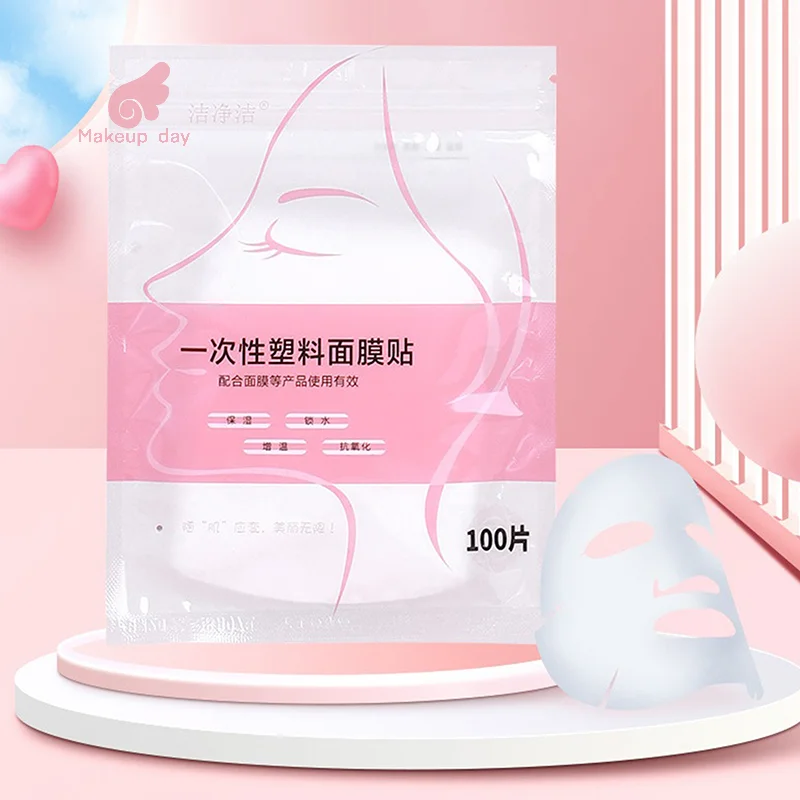 

100pcs Masks Wrap Face Plastic Film Full Face Cleanser Mask Neck Stickers Paper Disposable Transparent Facial Beauty Makeup Tool
