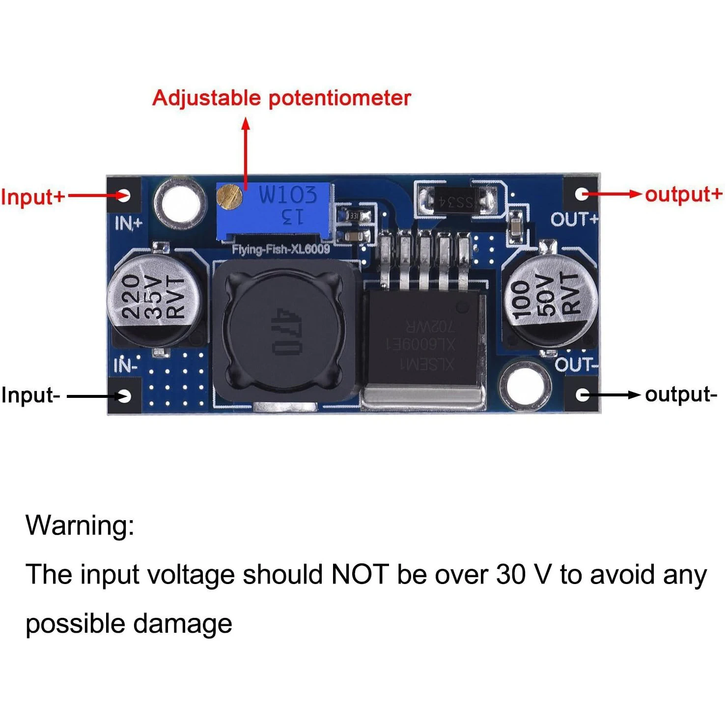3 szt. XL6009 DC-DC Buck Boost konwerter napięcia moduł zasilania 4A 400KHz regulowany moduł przełączający 3.8-30V do 1.25-35V zasilacz — zdjęcie 7