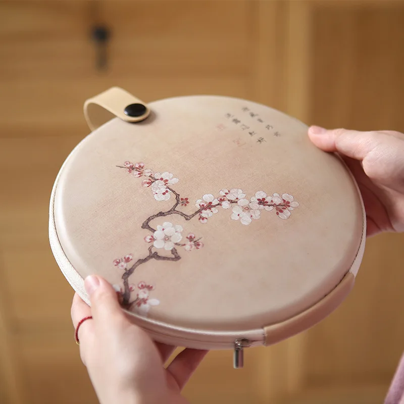 Pu'er Tea Cake Bag, Portable Household Round Storage Box, Zipper, White Tea Storage Box, Retro Packing Bag 357g