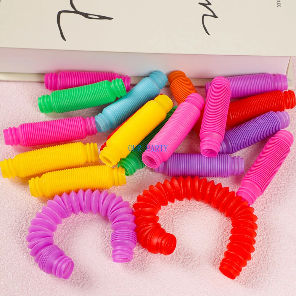 20Pcs Colorful Mini Stretch Pop Tubes Pipe Fidget Sensory Antistress Toy for Kids Birthday Party Favors Pinata Filler Goodie Bag