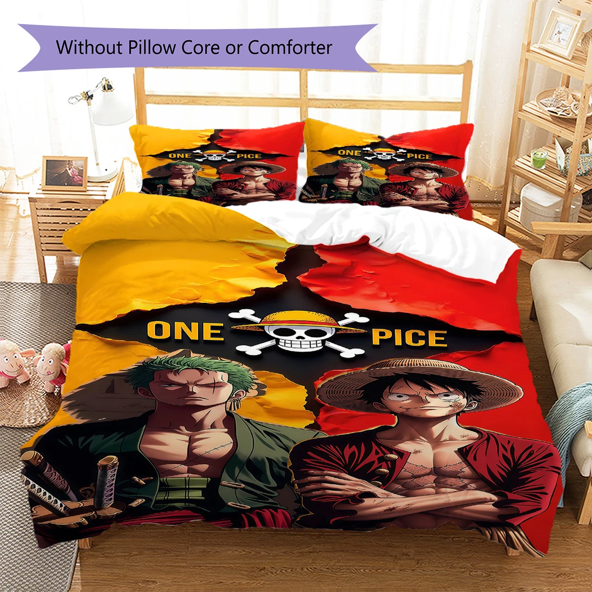 Digital Print Luffy D Duvet Cover, 3 Pieces Bedding Set, No Core, Various Sizes Available -HYQ51