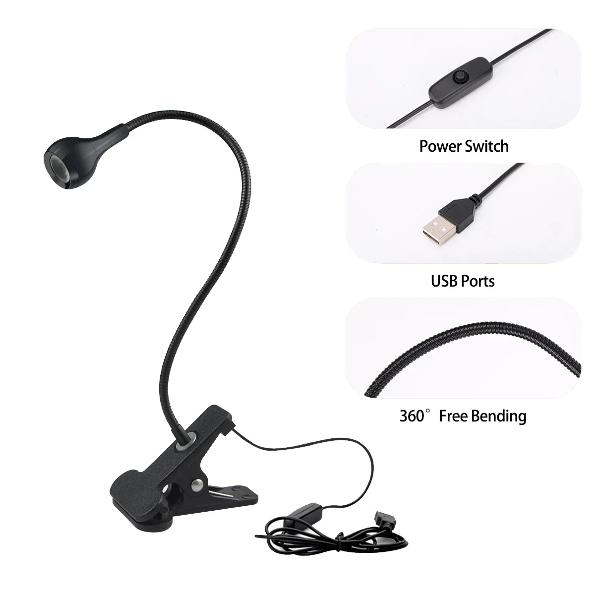 LED Bedside Lamp USB 5V Clip Light with Flexible 360° Gooseneck Book Light Eye Protection Reading Lamp,1W Desk Night Lighting