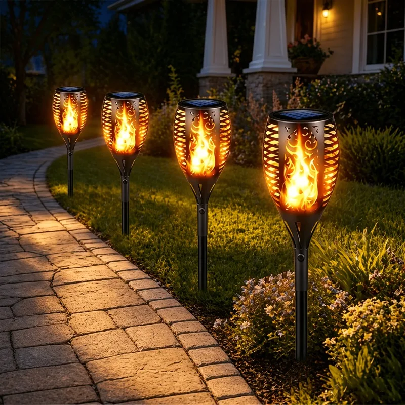 1/2/4Pack Waterproof LEDs Solar Torch Lights with Flickering Flame Solar Pathway Light for Outdoor Garden Landscape Yard Patio