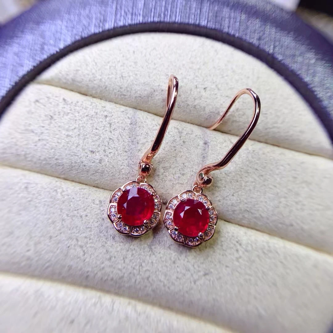 

KJJEAXCMY Fine Jewelry Natural Ruby Earrings For Women S925 Pure Silver Exquisite Inlaid High Clarity Gem Party, Wedding, Gift