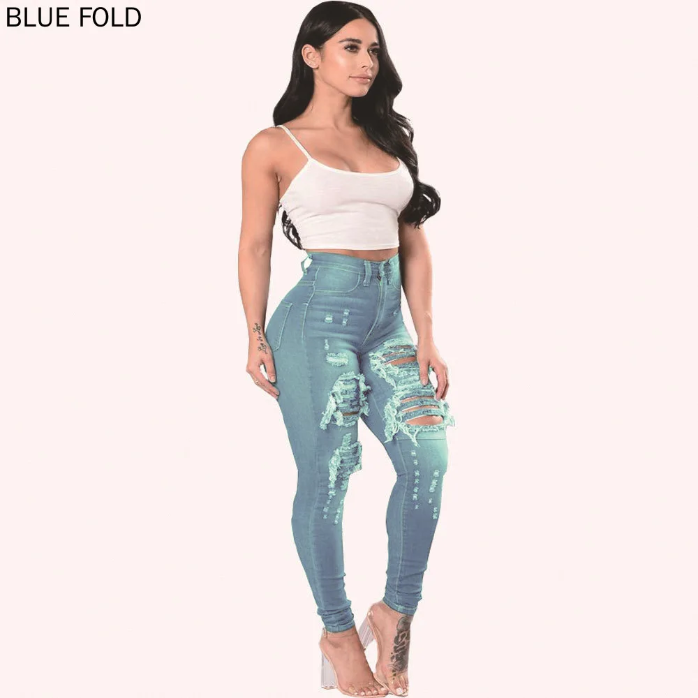 Women's European and American Holes Skinny Jeans Aliexpress Online Shop Women Clothing