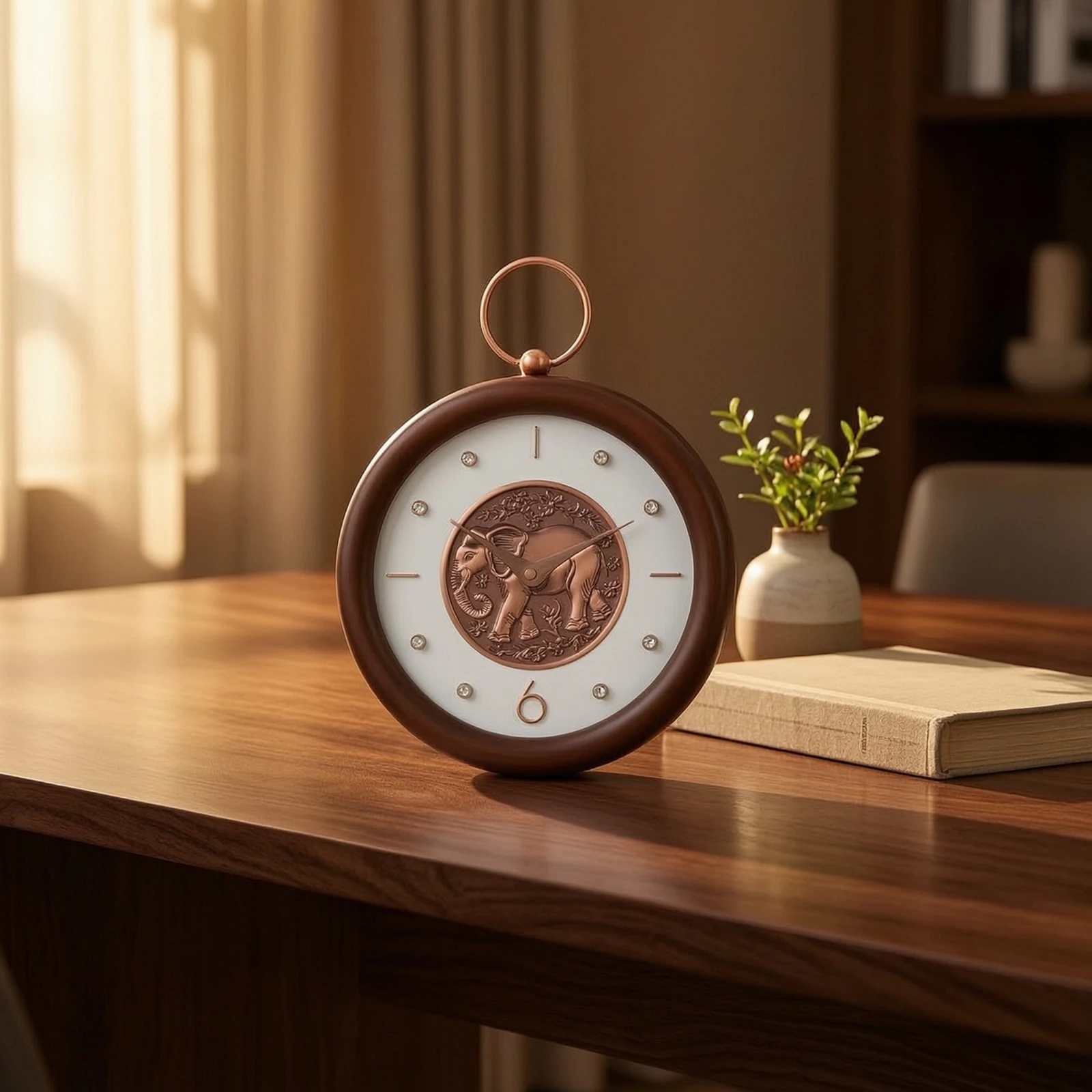 Decorative Round Clock Analog Clock with Hanging Loop Symmetrical for Home Decor, Tabletop