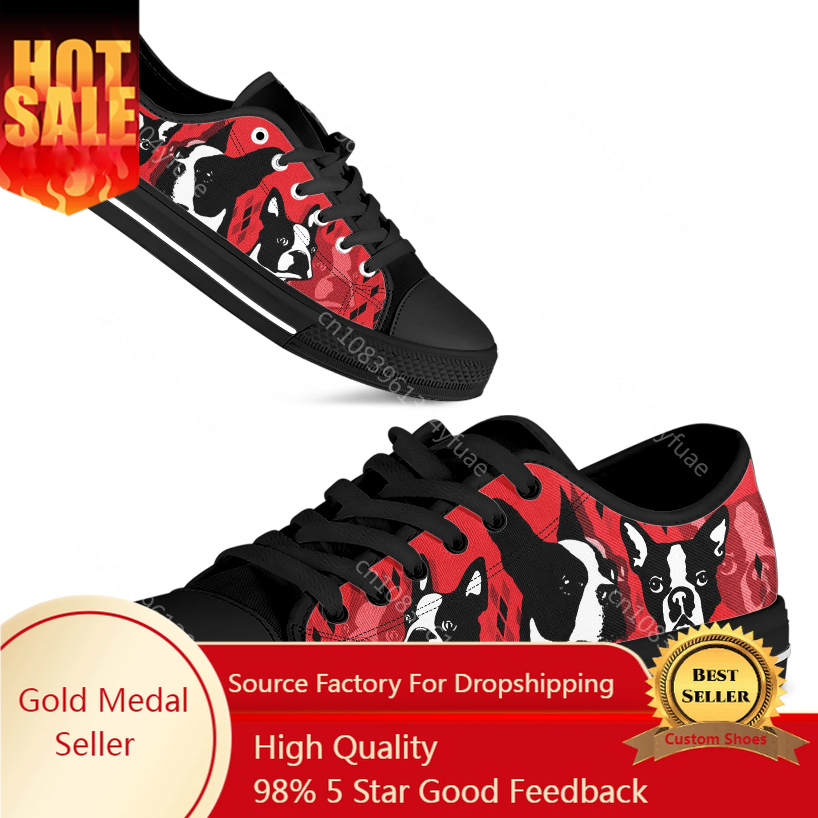 

Red Boston Terrier Print Shoes Women's 2023 Autumn Sport Casual Shoes Lace-up Flats Plus Size 45 Comfort Vulcanized Shoes